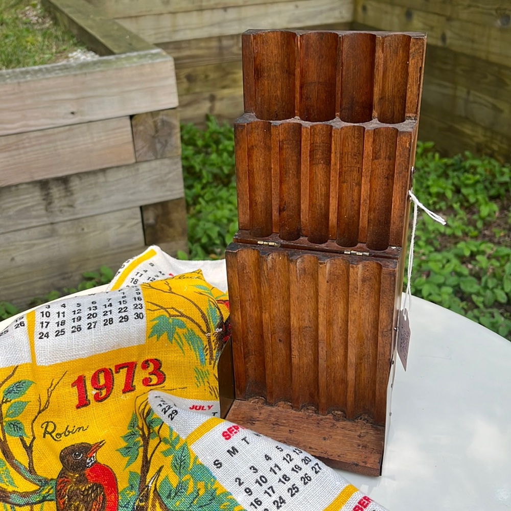 Antique Solid Wood Cigar Stand/ Display Box with Hinged Brass closures